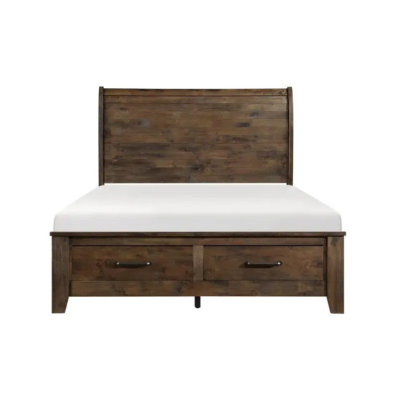 Jerrick Queen Sleigh Platform Bed with Footboard Storage in Burnished Brown 1957-1*