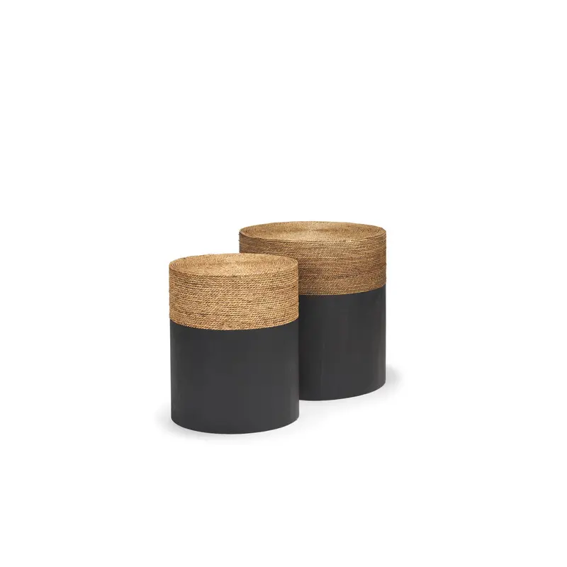 Wenopa Matte Black Wood w/ Natural Jute Accent Tables