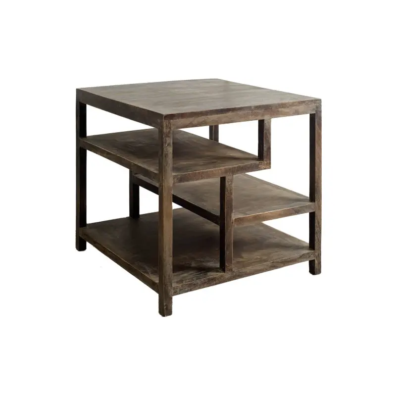 Wright Square Top Medium Brown Wooden Multi-Shelf End/Side Table
