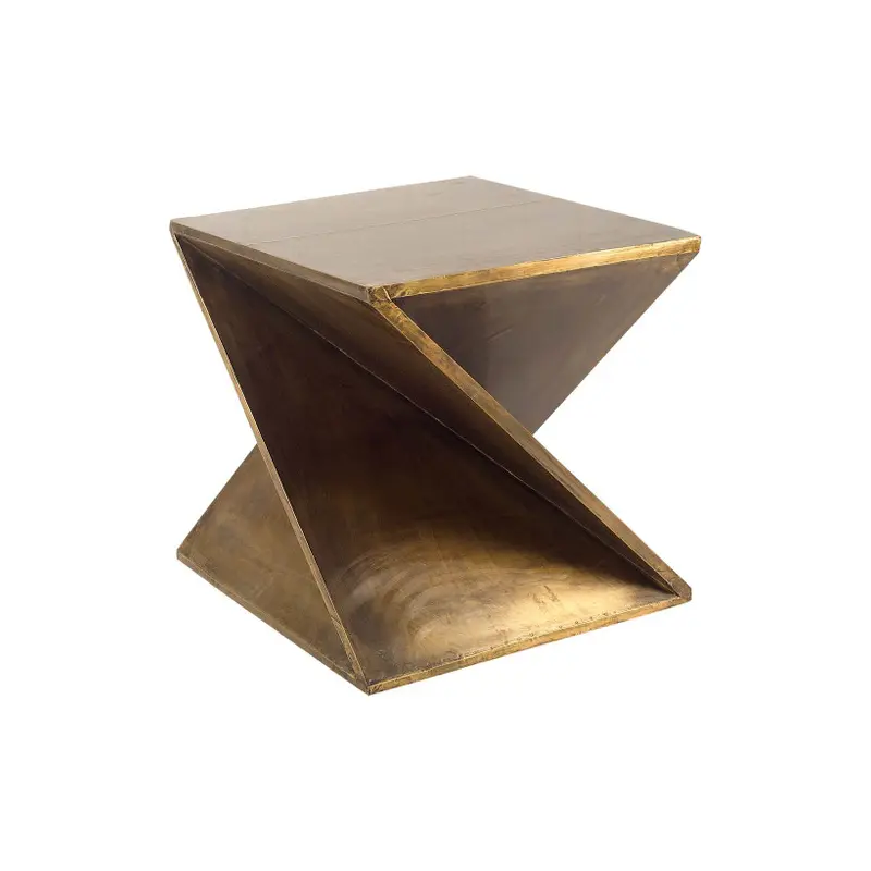 Zelda Gold Metal-Cladded Z-Shaped Wooden Accent Table