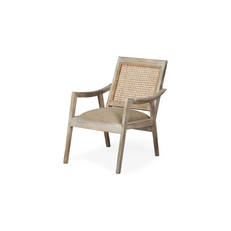 Teryn Cream Linen Seat And Natural Wooden Base w/ Mesh Back Accent Chair
