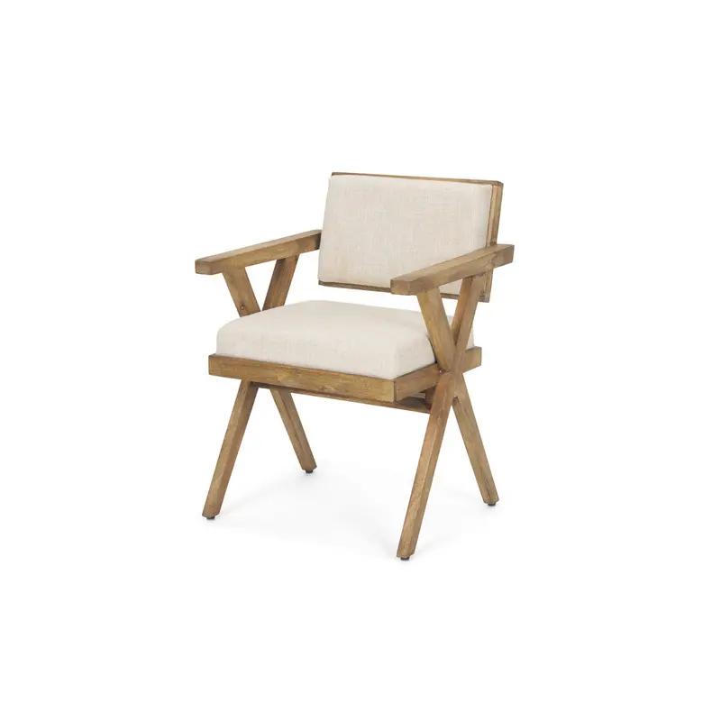 Topanga I Cream Fabric Wrap Medium Brown Wooden Frame Dining Chair