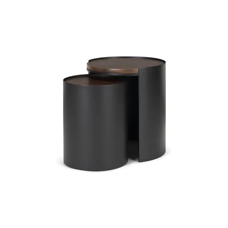 Varden Matte Black Metal w/ Dark Brown Wood Top Nesting Accent Tables