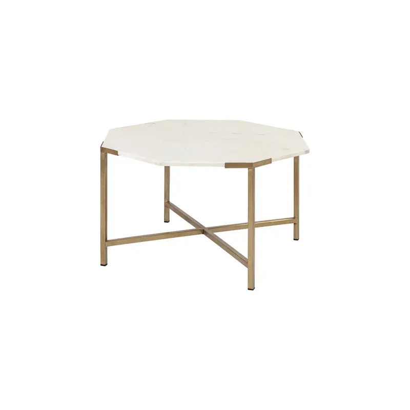 Vincent 33" Octagonal White Marble Tabletop w/ Gold Metal Base Coffee Table