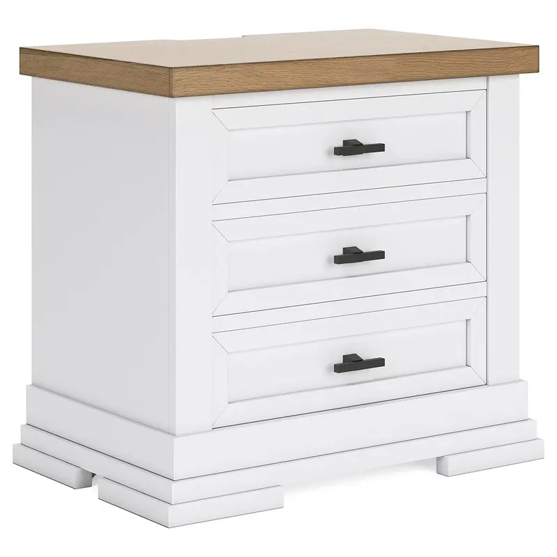 Ashbryn - Three Drawer Night Stand - White / Natural