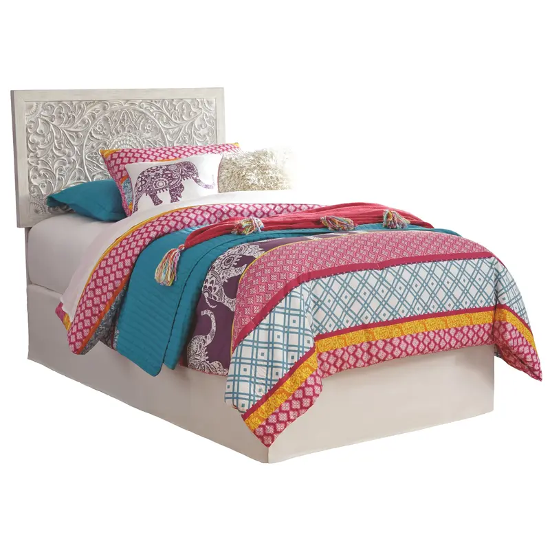 Paxberry - Twin Panel Headboard with Bolt on Bed Frame - Whitewash