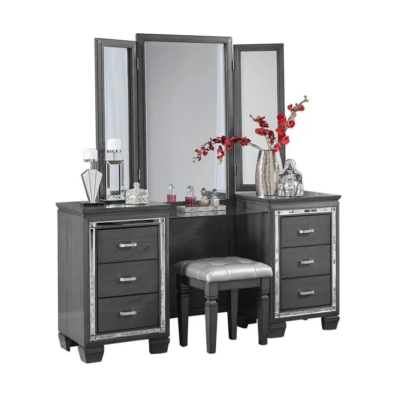 Allura Vanity Dresser with Mirror in Gray 1916GY-15*