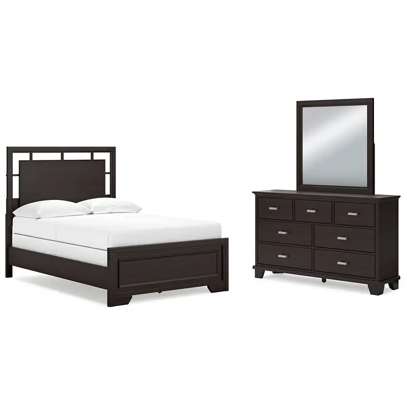 Covetown Full Panel Bed with Mirrored Dresser