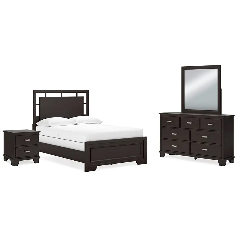 Covetown Full Panel Bed with Mirrored Dresser and Nightstand