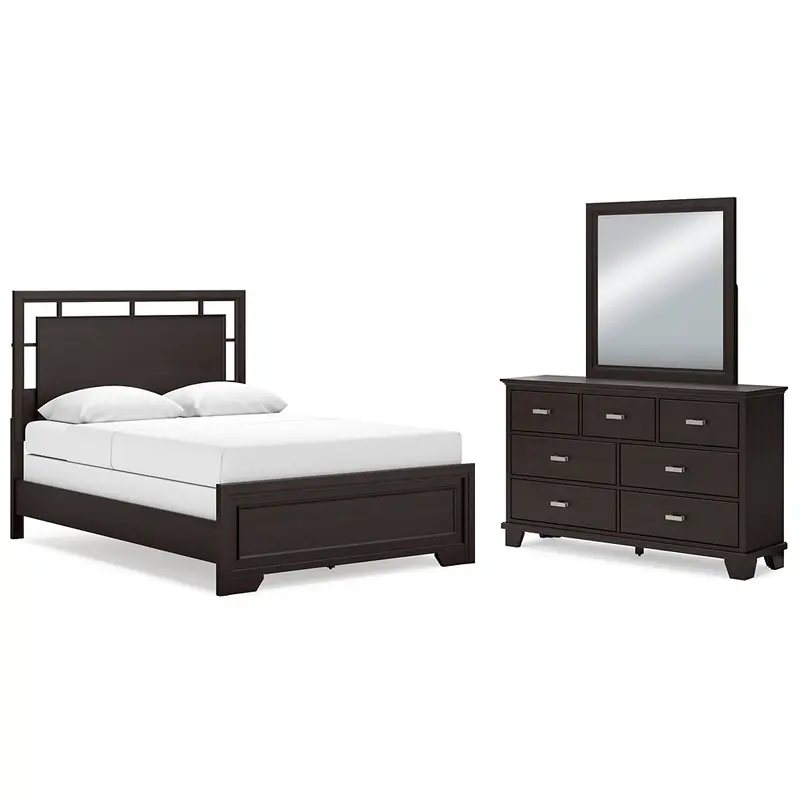 Covetown Queen Panel Bed with Mirrored Dresser