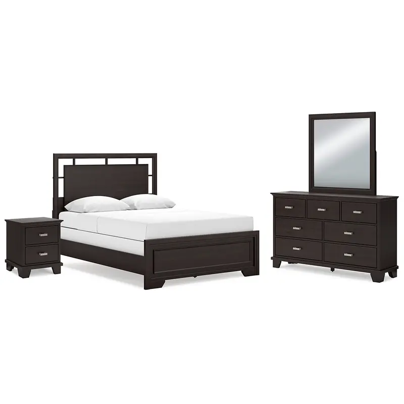 Covetown Queen Panel Bed with Mirrored Dresser and Nightstand