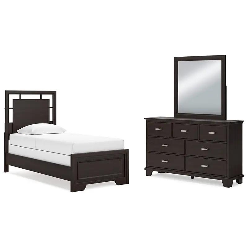 Covetown Twin Panel Bed with Mirrored Dresser