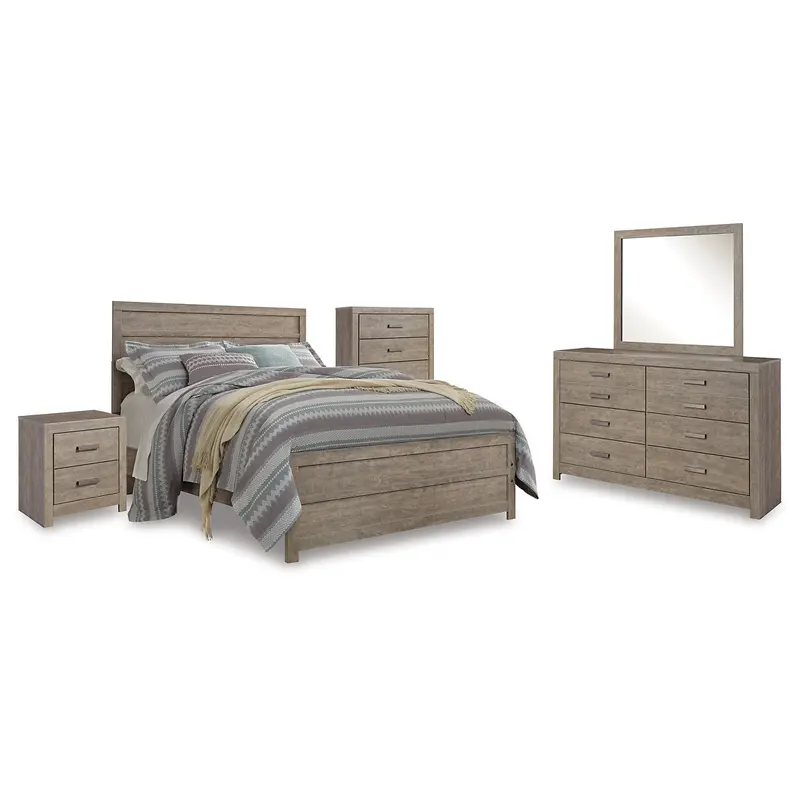 Culverbach Queen Panel Bed with Mirrored Dresser, Chest and Nightstand