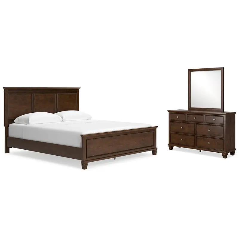 Danabrin California King Panel Bed with Mirrored Dresser