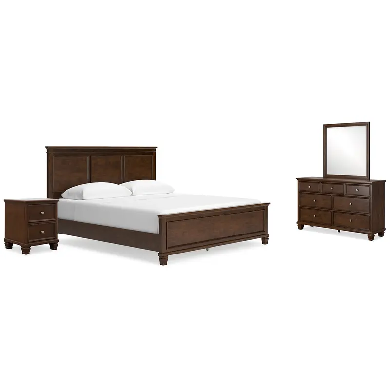 Danabrin California King Panel Bed with Mirrored Dresser and Nightstand