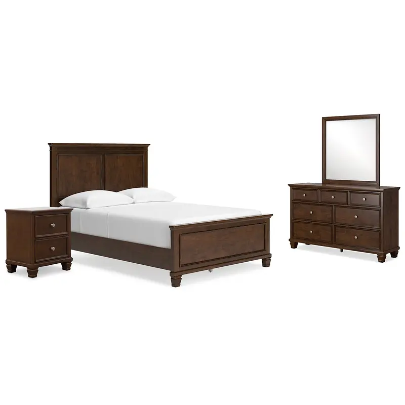Danabrin Full Panel Bed with Mirrored Dresser and Nightstand