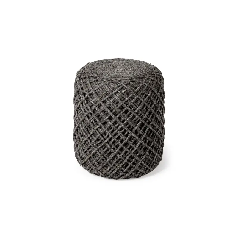 Allium Dark Gray Handwoven Wool Cylindrical Pouf