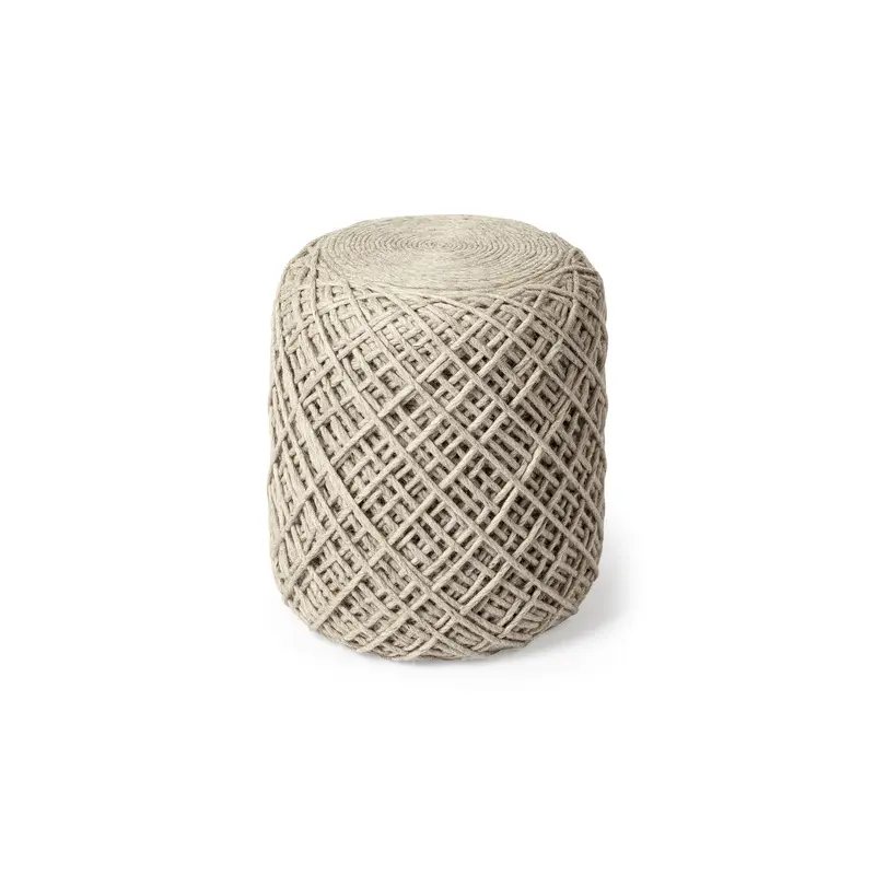 Allium Oatmeal Handwoven Wool Cylindrical Pouf