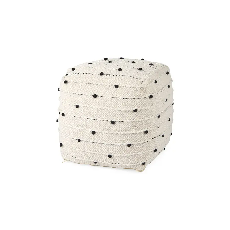 Amaira Cream/Black/White patterned Wool and Cotton Pouf