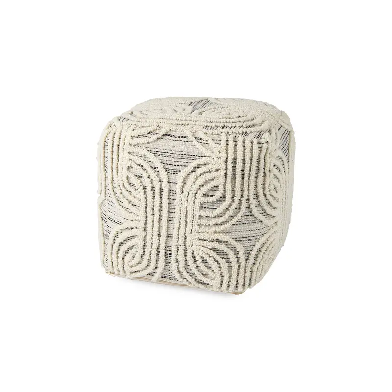 Amaya Cream/Black/Gray Wool and Cotton Pouf