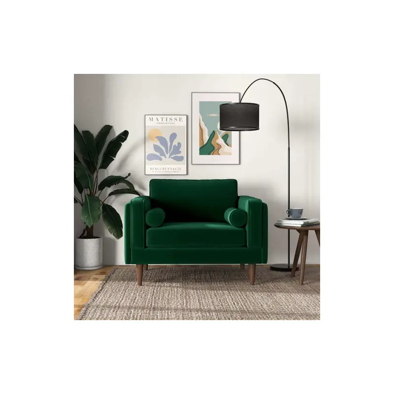 Amber Dark Green Velvet Lounge Chair - 41"
