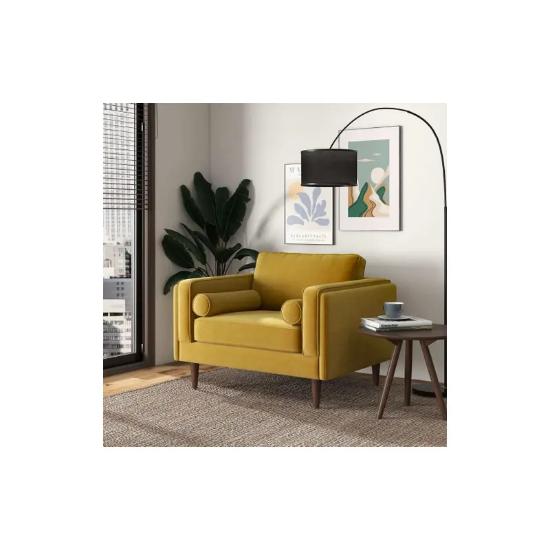 Amber Dark Yellow Velvet Lounge Chair - 41"