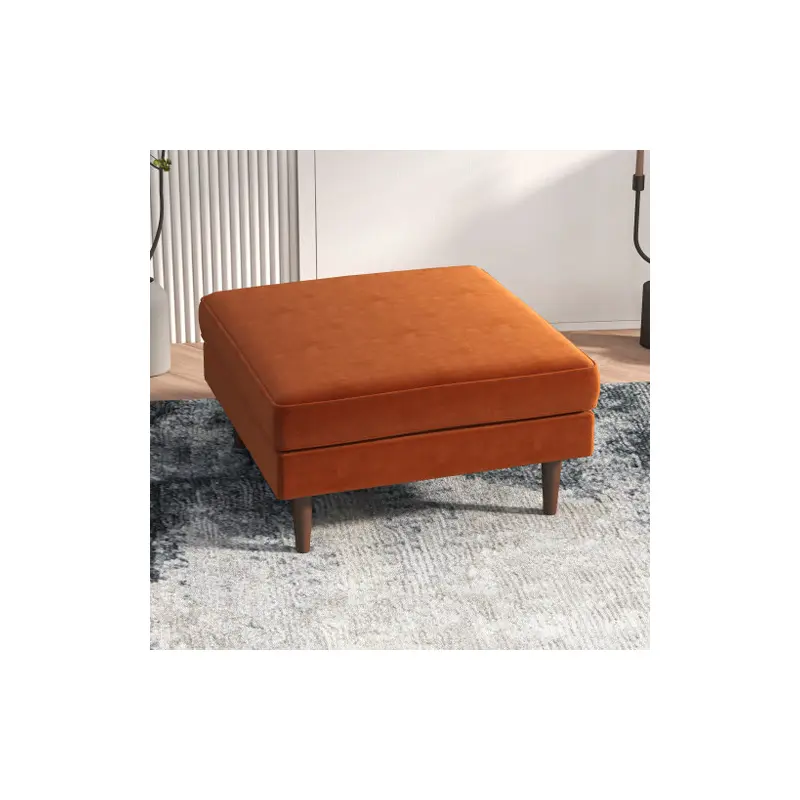 Amber  Square Upholstered Ottoman (Burnt Orange Velvet) - 32"