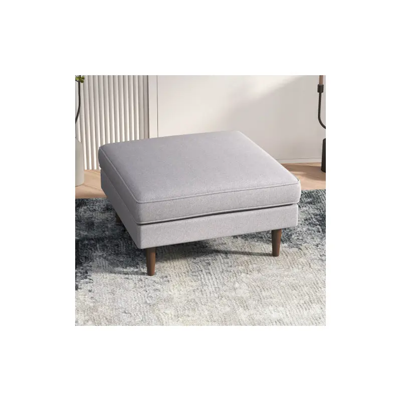 Amber  Square Upholstered Ottoman (Light Gray Linen) - 32"