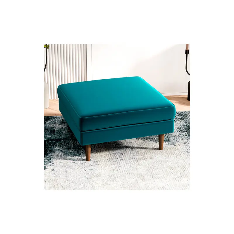 Amber  Square Upholstered Ottoman (Teal Velvet) - 32"