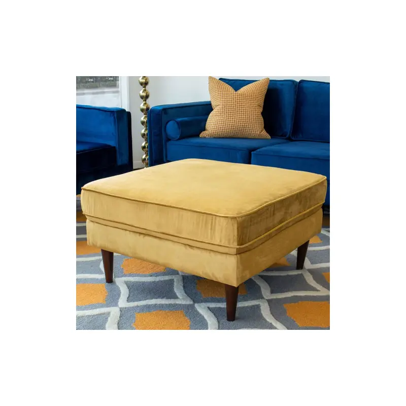 Amber  Square Upholstered Ottoman (Yellow Velvet) - 32"