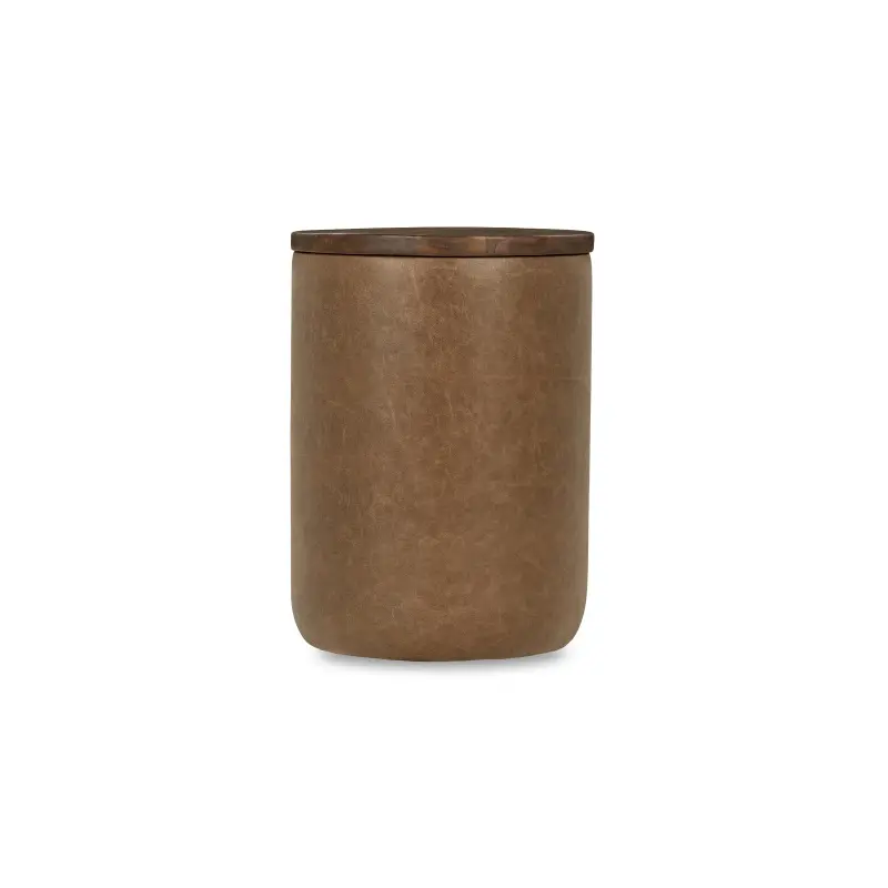 Andra Leather Round Accent Table - Chestnut
