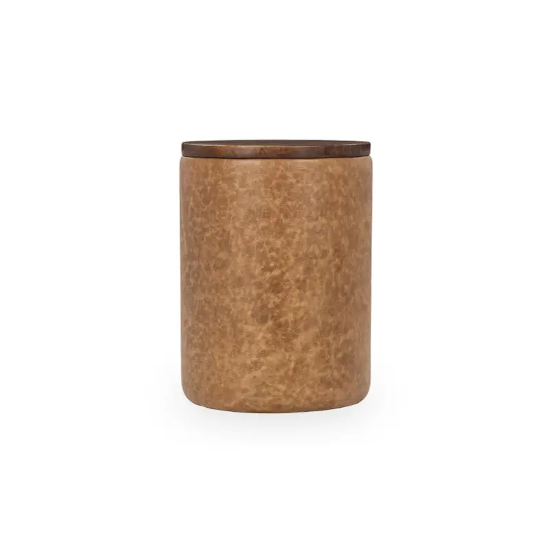Andra Leather Round Accent Table - Tan