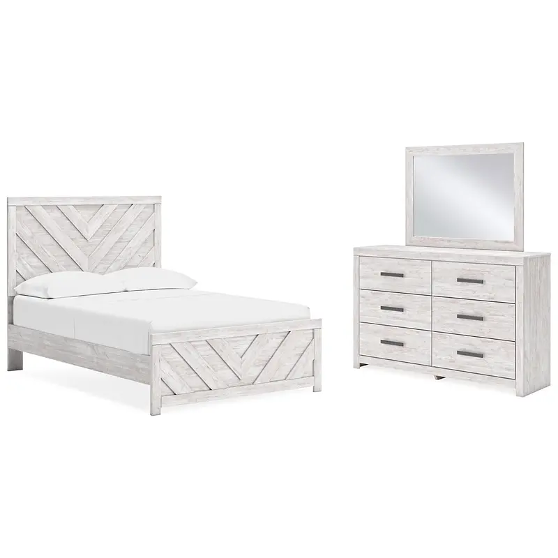 Cayboni Full Panel Bed with Mirrored Dresser