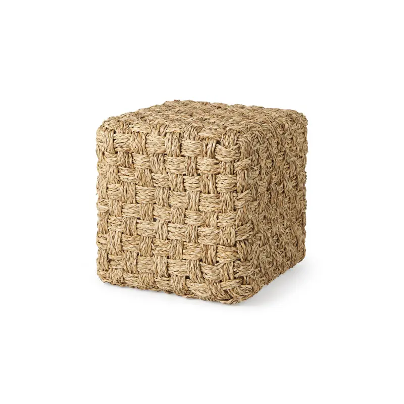 Adele Medium Brown Seagrass Woven Square Pouf