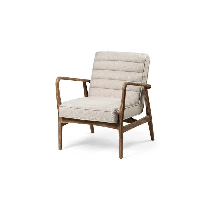 Ajax Cream Fabric W/ Brown Wooden Frame Accent Chair