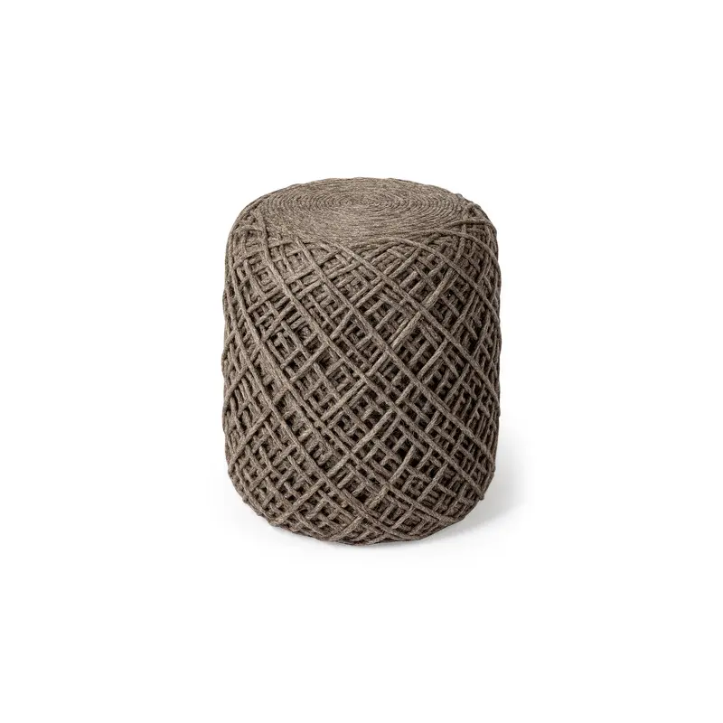 Allium Dark Brown Handwoven Wool Cylindrical Pouf