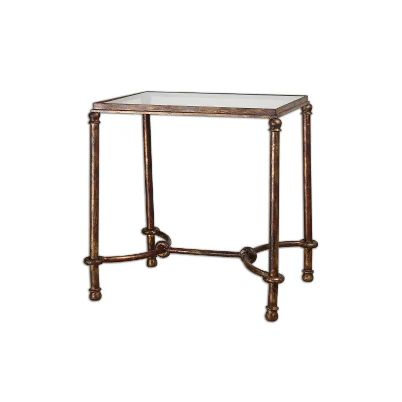 Warring Antiqued Bronze Metal + Glass End Table