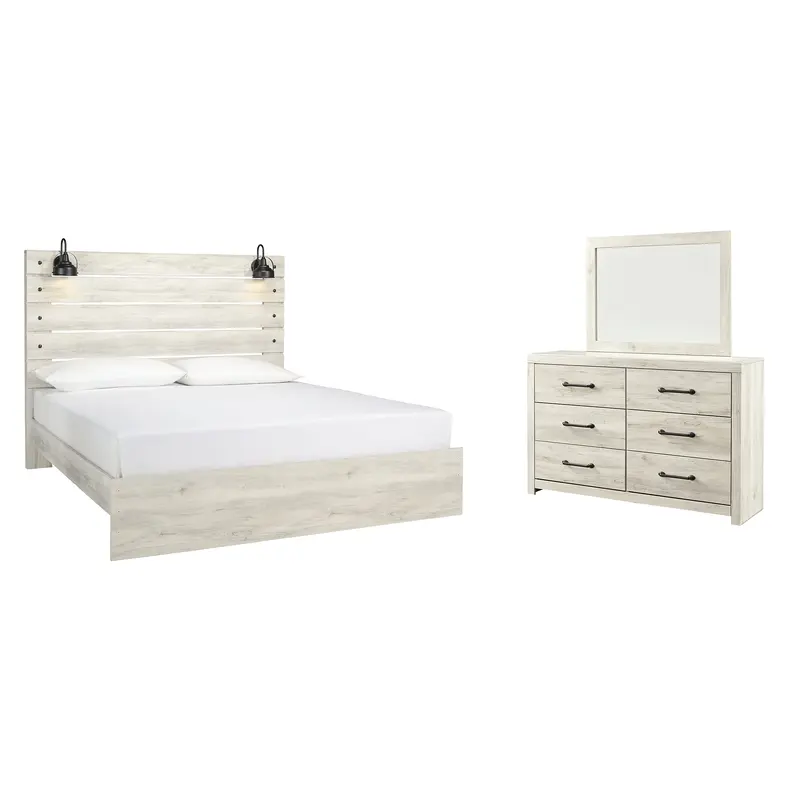 Cambeck King Panel Bed with Mirrored Dresser