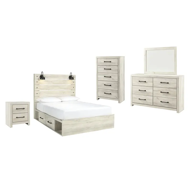 Cambeck Queen Panel Bed with 4 Storage Drawers with Mirrored Dresser, Chest and Nightstand