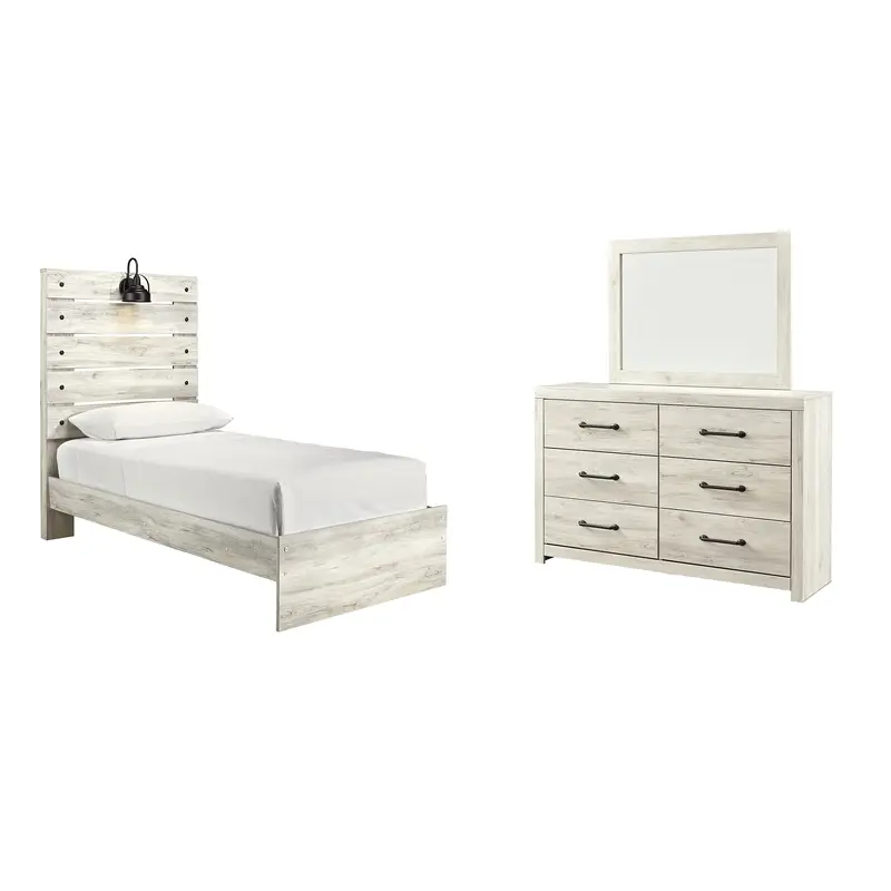 Cambeck Twin Panel Bed with Mirrored Dresser