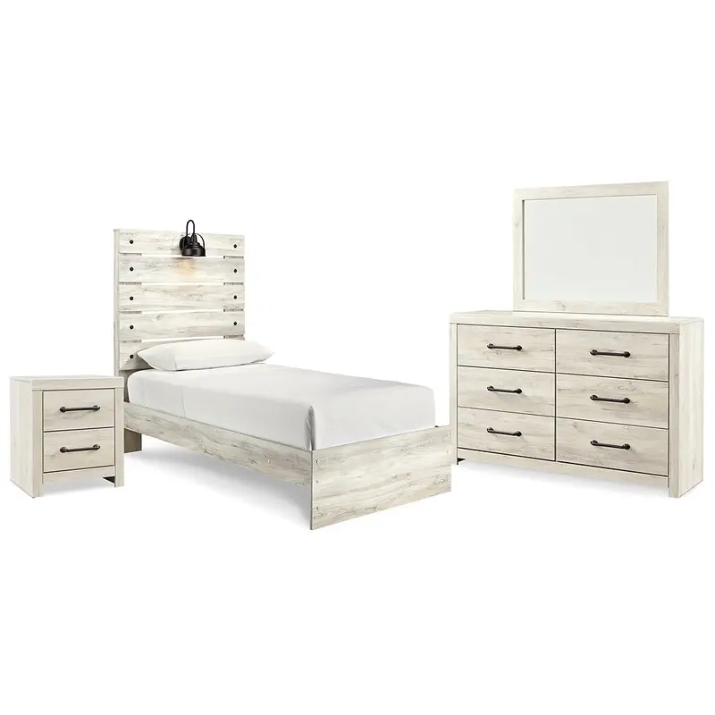 Cambeck Twin Panel Bed with Mirrored Dresser and Nightstand