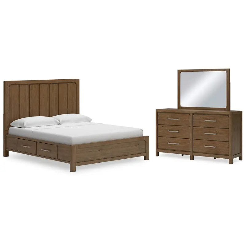 Cabalynn King Panel Bed with Storage with Mirrored Dresser