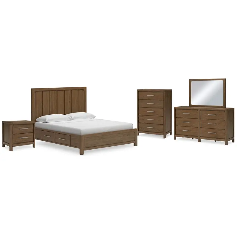 Cabalynn King Panel Bed with Storage with Mirrored Dresser, Chest and Nightstand