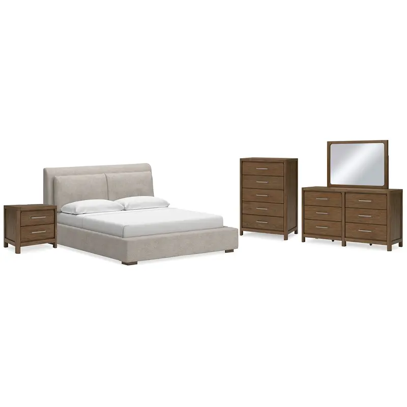 Cabalynn King Upholstered Bed with Mirrored Dresser, Chest and Nightstand