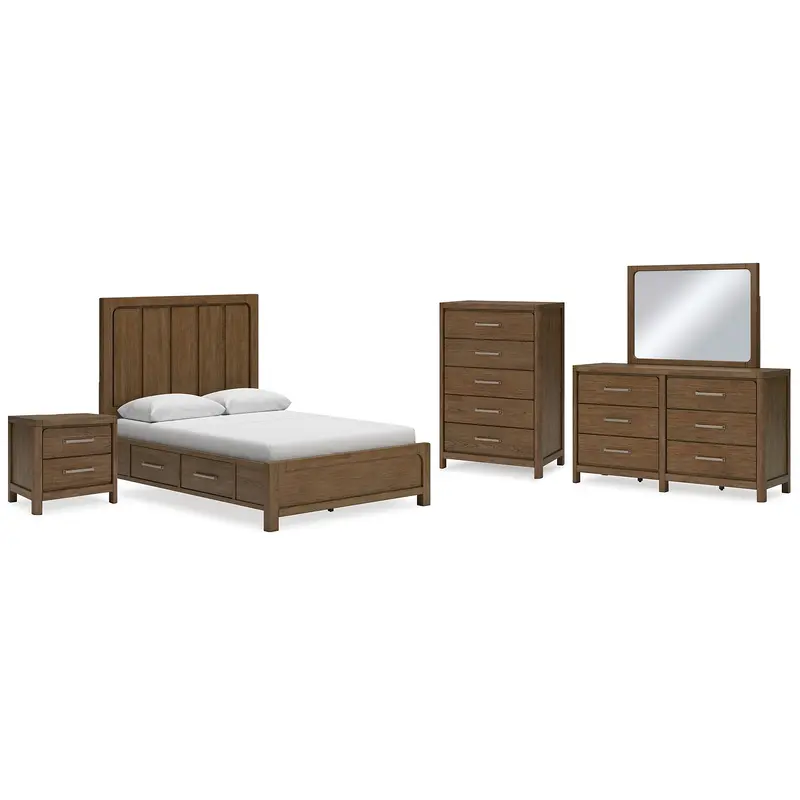 Cabalynn Queen Panel Bed with Storage with Mirrored Dresser, Chest and Nightstand