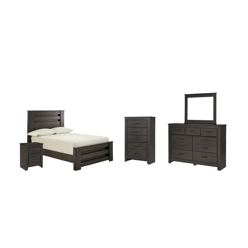Brinxton Full Panel Bed with Mirrored Dresser, Chest and Nightstand