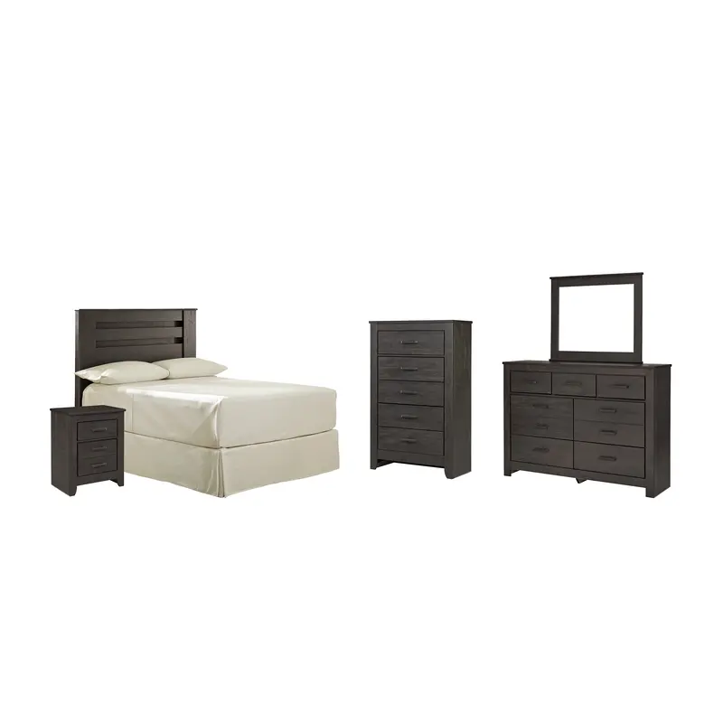 Brinxton Full Panel Headboard Bed with Mirrored Dresser, Chest and Nightstand