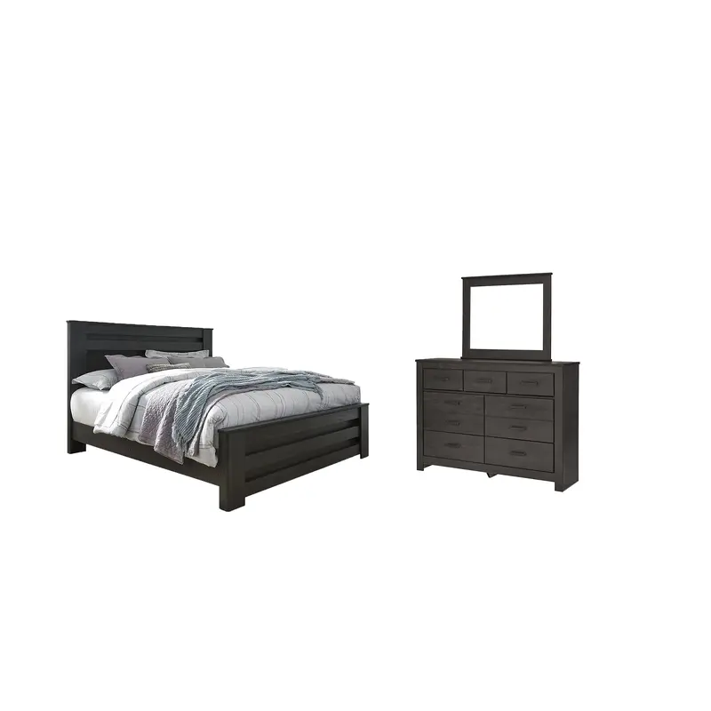 Brinxton King Panel Bed with Mirrored Dresser