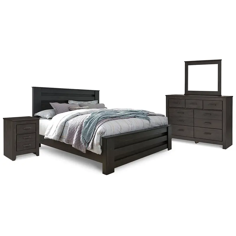 Brinxton King Panel Bed with Mirrored Dresser and Nightstand