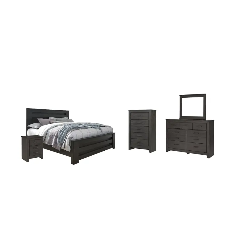 Brinxton King Panel Bed with Mirrored Dresser, Chest and Nightstand